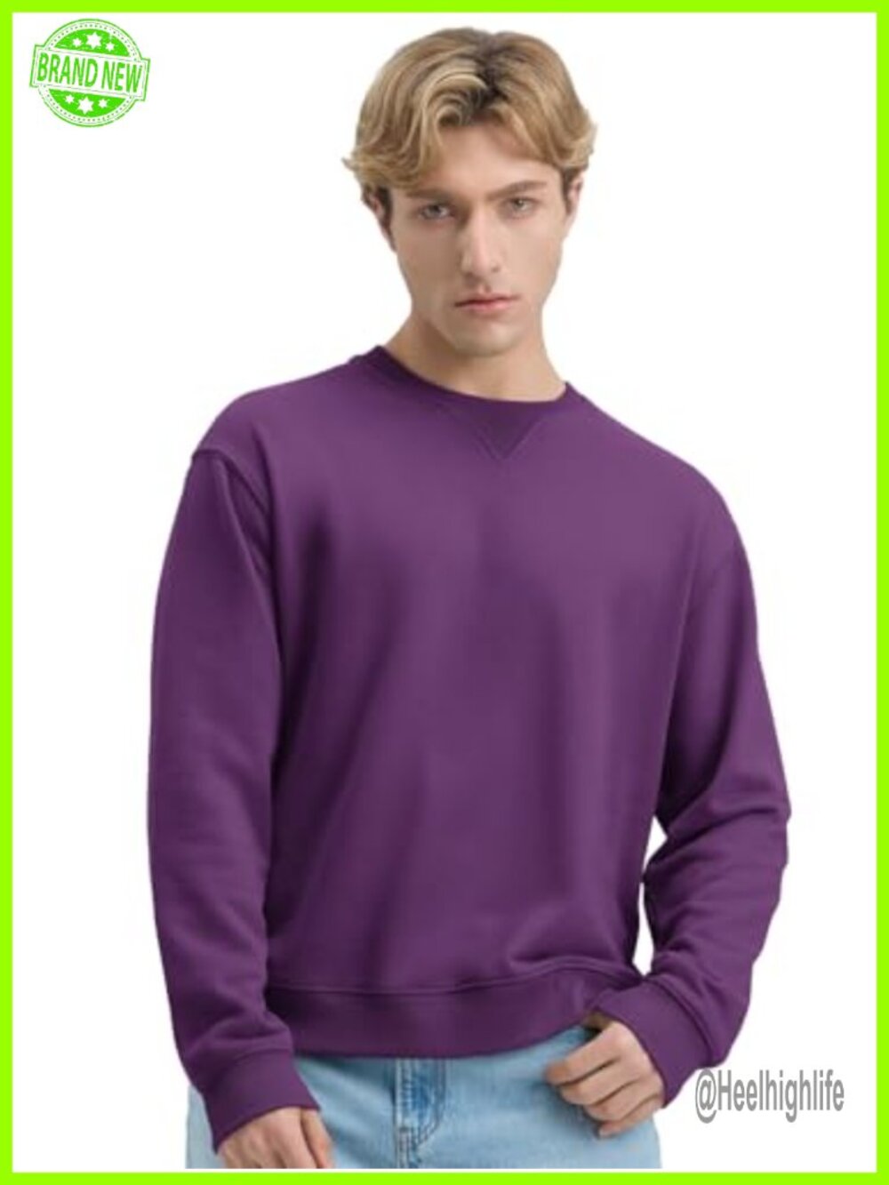 Cotton Blend French Terry Sweatshirt V-Stitch Pullover